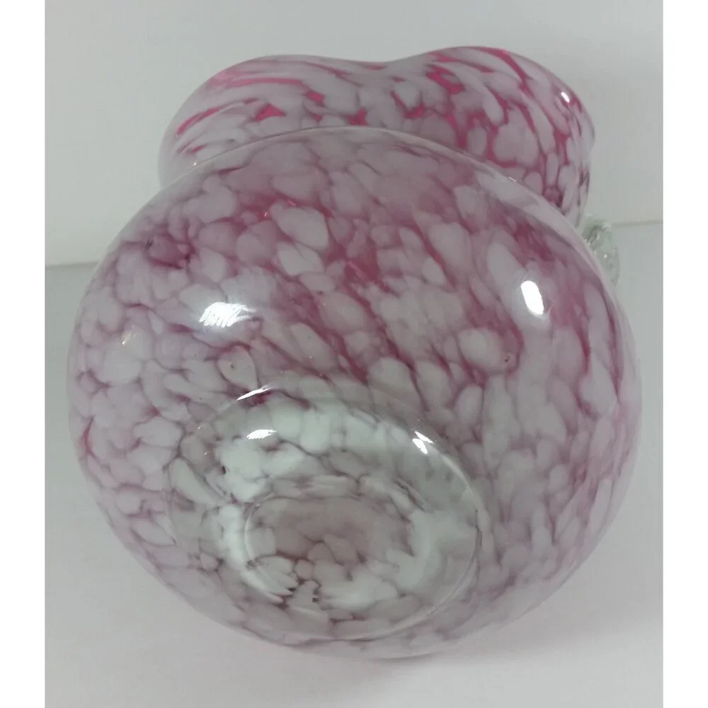 Vintage Pink Glass Basket 9in Vase Braided Handle Planter Trinkets Bride Basket